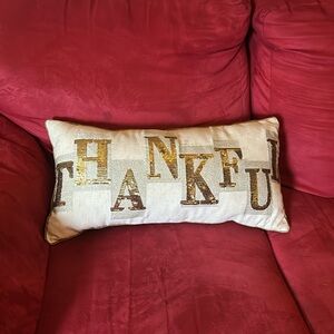 PIER 1 “THANKFUL” GOLD SEQUIN BEADED  DECORATIVE THROW LUMBAR PILLOW W/ INSERT